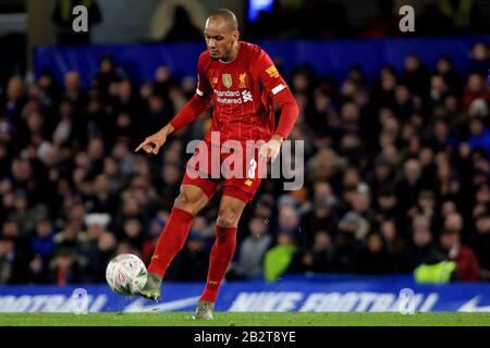 Londres, Royaume-Uni. 03ème mars 2020. Fabinho de Liverpool en action. The Emirates FA Cup, 5ème match rond, Chelsea v Liverpool à Stamford Bridge à Londres le mardi 3 mars 2020. Cette image ne peut être utilisée qu'à des fins éditoriales. Utilisation éditoriale uniquement, licence requise pour une utilisation commerciale. Aucune utilisation dans les Paris, les jeux ou une seule édition de club/ligue/joueur. Pic par Steffan Bowen/ crédit: Andrew Orchard sports photographie/Alay Live News Banque D'Images