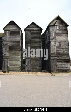 Petite industrie de pêche indépendante unique, le Stade, à Hastings, en Angleterre Banque D'Images