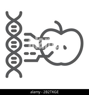 Icône de la ligne de biologie synthétique, technologie et génétique, adn avec signe de pomme, graphiques vectoriels, un modèle linéaire sur fond blanc, eps 10. Illustration de Vecteur