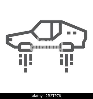 Icône de ligne de voiture volante, technologie et voiture électrique, futur panneau de voiture, graphiques vectoriels, un modèle linéaire sur un fond blanc, eps 10. Illustration de Vecteur