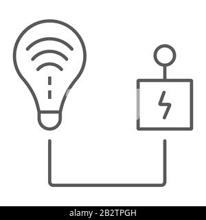 Icône de ligne fine intelligente de contrôle de l'énergie, technologie et solaire, ampoule avec panneau de commande, graphiques vectoriels, un motif linéaire sur un blanc Illustration de Vecteur