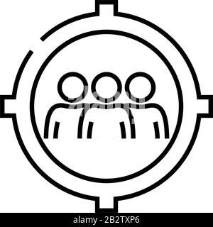 Icône de ligne de recherche de public cible, signe de concept, illustration vectorielle de contour, symbole linéaire. Illustration de Vecteur