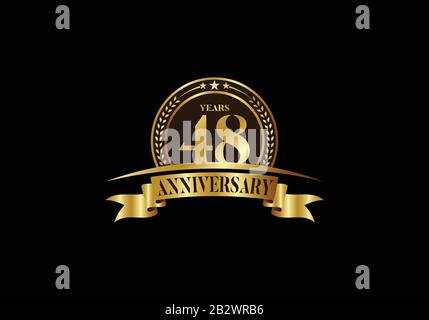 Modèle de logo anniversaire 48 ans, célébration anniversaire de design vectoriel, emblème anniversaire doré avec ruban. Conception d'un livret, brochure Illustration de Vecteur