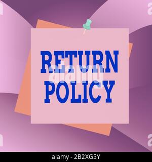 Politique De Retour De Texte D'Écriture Manuscrite. Retour conceptuel de photo ou échange de marchandises défectueuses qu'ils achètent avant de couleur de rappel arrière-plan thumbtack tac Banque D'Images