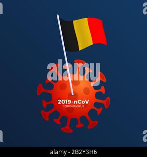 Drapeau vectoriel belge épinglé à un coronavirus. Arrêt 2019-nCoV éclosion. Danger de coronavirus et maladie à risque pour la santé publique et éclosion de grippe. Pandémique Illustration de Vecteur