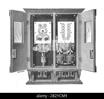Compteur d'électricité à deux taux GEC (Rankin Kennedy, Installations électriques, vol II, 1909). Banque D'Images