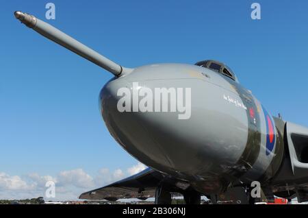 Vulcan à l'Avro Vulcan B2 de Sky 'Spirit of Great Britain' (XH558/G-VLCN), sur un affichage statique à l'aéroport de Prestwick pendant l'Airshow écossais 2014. Banque D'Images