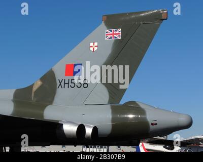 Vulcan à l'Avro Vulcan B2 de Sky 'Spirit of Great Britain' (XH558/G-VLCN), sur un affichage statique à l'aéroport de Prestwick pendant l'Airshow écossais 2014. Banque D'Images