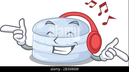 Ecouter la musique bleuet macaron dessin animé concept de personnage Illustration de Vecteur