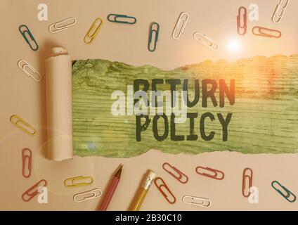 Politique De Retour De Texte D'Écriture Manuscrite. Retour conceptuel de photos ou échange de marchandises défectueuses qu'ils achètent avant Banque D'Images
