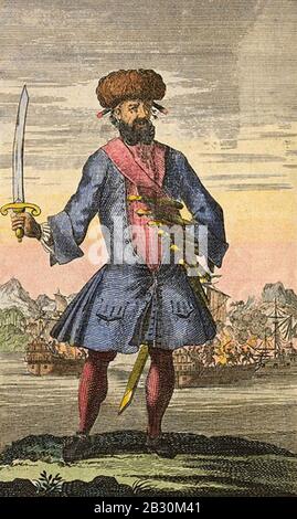 Histoire générale des Vols Et Meurtres des Pyrates Les Plus Célèbres - Blackbeard le pirate. Banque D'Images