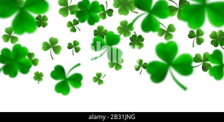 Saint Patrick's Day frontière avec quatre vert feuille 3D'arbres et les trèfles sur fond blanc. La chance irlandaise et le succès des symboles. Vector illustration. Illustration de Vecteur