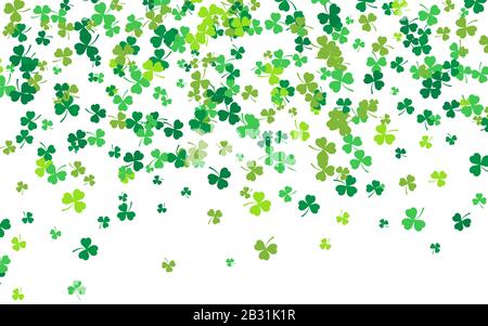 Bordure de Saint Patrick avec Quatre foies verts et des foies de feuilles d'arbre sur fond blanc. Lucky irlandais et symboles de succès. Illustration vectorielle. Illustration de Vecteur