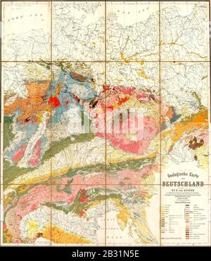 Carte géologique allemagne 1869. Banque D'Images