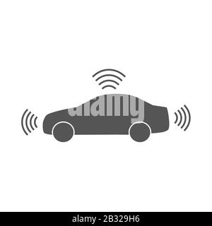 Icône voiture autonome isolée sur fond blanc. Pictogramme du véhicule à conduite automatique. Panneau voiture intelligente avec signal gps. Vecteur. SPE 10. Illustration de Vecteur