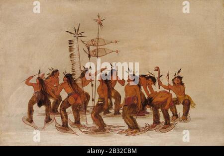 George Catlin - Danse De Raquettes À La Première Chute De Neige Banque D'Images