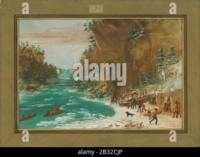 George Catlin - L'expédition Campée sous les chutes du Niagara. 20 Janvier 1679 Banque D'Images