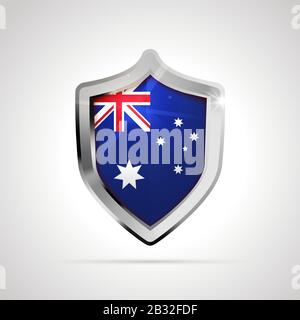 Drapeau australien projeté comme un bouclier brillant sur un blanc arrière-plan Illustration de Vecteur