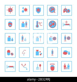 jeu d'icônes de virus. Virus Corona, Covid-19, 2019-nCoV. Vecteur modifiable. Icône. Médicament, lavage, main, grippe, fièvre, maladie. Illustration de Vecteur