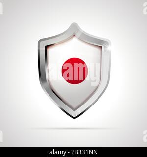 Drapeau japonais projeté comme un bouclier brillant sur un blanc arrière-plan Illustration de Vecteur