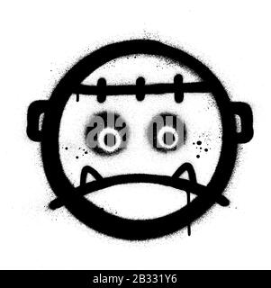 Graffitis icône monstre en colère pulvérisé en noir sur blanc Illustration de Vecteur
