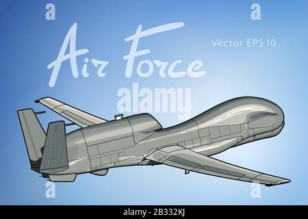 Drone avion guerre U.A.V isolé sur fond. Illustration de Vecteur