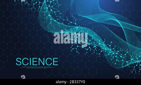 Antécédents scientifiques de coronavirus pour la médecine, la science, la technologie, la chimie. Fond d'écran ou bannière de modèle scientifique avec molécules d'ADN. Coronavirus Illustration de Vecteur