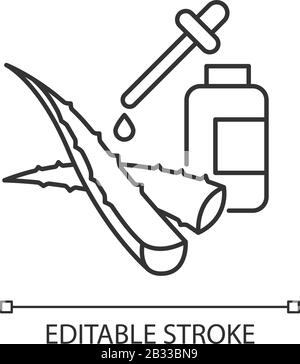 Icône linéaire parfaite de pixel sérique du visage. Liquide à base de plantes. Jus botanique de guérison. Illustration personnalisable en ligne fine. Symbole de contour. Vecteur Illustration de Vecteur