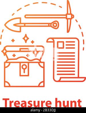 Icône de concept de chasse au Trésor. Expédition arhéologique. Recherche historique. Recherche et excavation de l'ancienne poitrine antique. Contour RVB isolé vectoriel Illustration de Vecteur