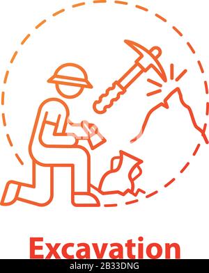 Icône de concept d'excavation. Expédition archéologique. Recherche historique. Recherchez des objets anciens. Couche culturelle. Contour RVB isolé vectoriel Illustration de Vecteur