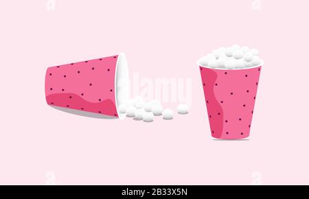 crackers sur tasse. en-cas sur gobelets en papier. Seaux en carton ou en papier. En-cas au cinéma ou repas au cinéma. Illustration de Vecteur