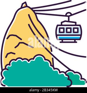 Icône de couleur RVB jaune Ropeway. Complexo do Alemao. Site touristique brésilien. Amérique Du Sud. Favelas. Transport urbain. Illustration vectorielle isolée Illustration de Vecteur