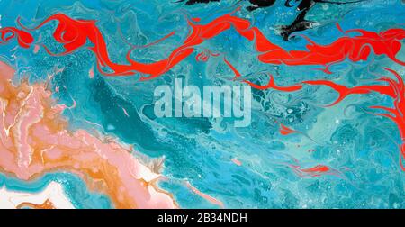 Fond abstrait d'un mélange de nuances de bleu océan et de corail rouge Banque D'Images