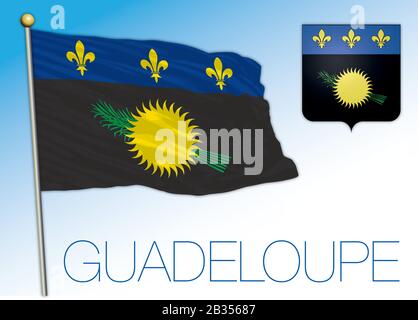 Drapeau national officiel de la Guadeloupe et armoiries, amérique centrale, illustration vectorielle Illustration de Vecteur