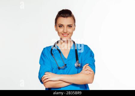 médecin de fille avec stéthoscope médical studio de soins de santé Banque D'Images