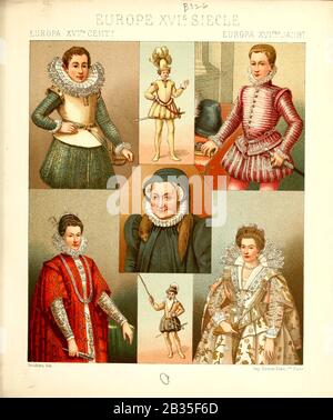 Mode et style de vie européens anciens, XVIe siècle à partir de Geschichte des kostums dans le chronological entwicklung (Histoire du costume en développement chronologique) par Racinet, A. (Auguste), 1825-1893. Et Rosenberg, Adolf, 1850-1906, Volume 3 imprimé à Berlin en 1888 Banque D'Images