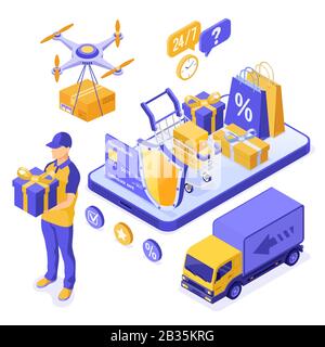 Livraison D'Achats En Ligne Isométrique Illustration de Vecteur