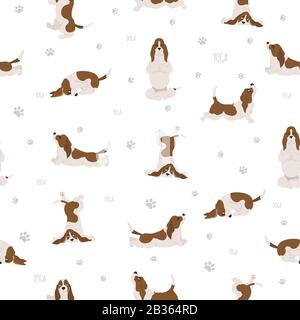 Les chiens de yoga poses et exercices. Un modèle homogène de Basset Hound. Illustration vectorielle Illustration de Vecteur