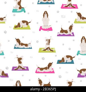 Les chiens de yoga poses et exercices. Un modèle homogène de Basset Hound. Illustration vectorielle Illustration de Vecteur