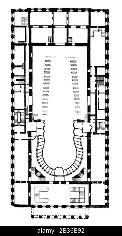 Plan au sol du théâtre Mariinsky, Saint-Pétersbourg, Russie, 1860 s. Banque D'Images