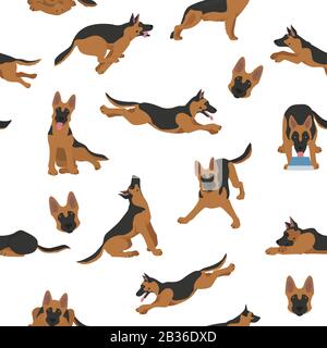 Chiens de berger allemands dans différentes poses. Motif transparent pour les personnages de Berger. Illustration vectorielle Illustration de Vecteur