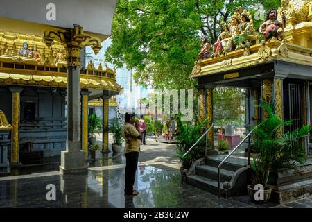 Colombo, Sri Lanka - Février 2020: Un homme priant dans le nouveau Temple Kathiresan Kovil le 4 février 2020 à Colombo, Sri Lanka. Banque D'Images