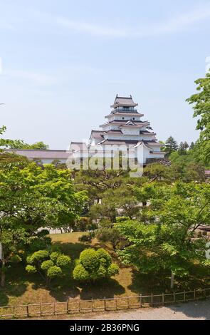 Garde Principale Du Château D'Aizu-Wakamatsu (Tsuruga-Jo), Japon. Le château fut fondé en 1384 par Ashina Naomori, démolie en 1874 et reconstruit en 1965 Banque D'Images