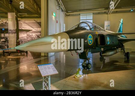 Suède, Sud-est de la Suède, Linkoping, Flygvafen Museum, Swedish Air Force Museum, Sweden SAAB JAS39 Grippen Fighter Banque D'Images