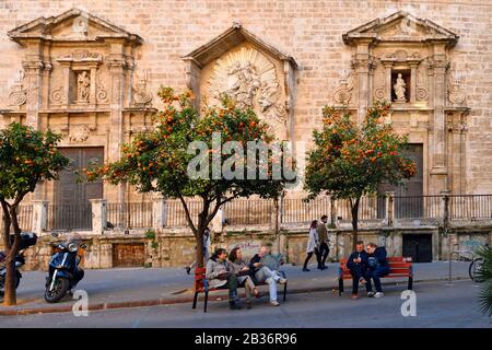 Espagne, Valence, centre historique piétonnier, place du marché (Plaça del Mercat), église Sant Joan del Mercat (Església de Sant Joan del Mercat) Banque D'Images