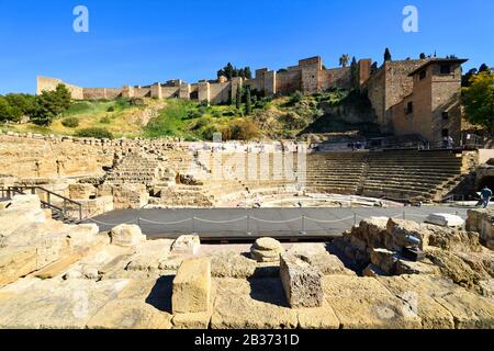 Espagne, Andalousie, Costa del sol, Malaga, Alcazaba et théâtre romain Banque D'Images