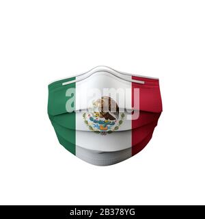 Masque médical de protection du drapeau mexicain. Rendu 3D Banque D'Images