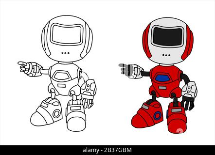 Un ensemble de robots pointant vers le côté, pointant vers quelque chose. Illustration de Vecteur