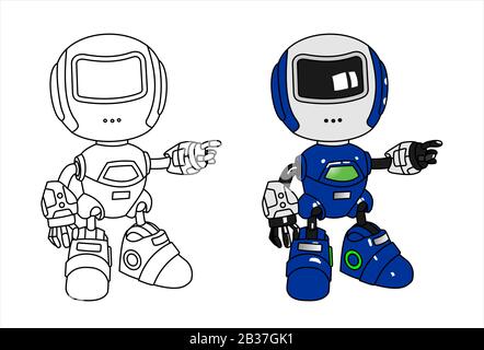 Un ensemble de robots pointant vers le côté, pointant vers quelque chose. Illustration de Vecteur