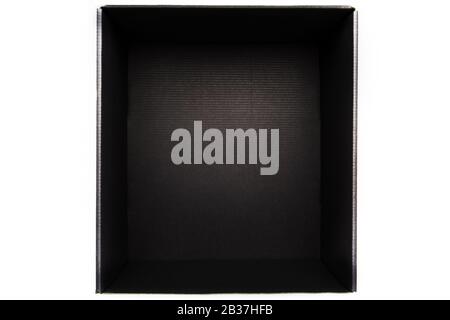 Boîte noire sans couvercle sur fond blanc, vue de l'intérieur. Isoler Banque D'Images